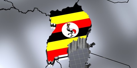 Uganda - borders and flag - 3D illustration