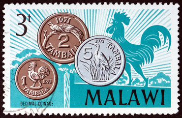 Postage stamp Malawi 1971 decimal coins