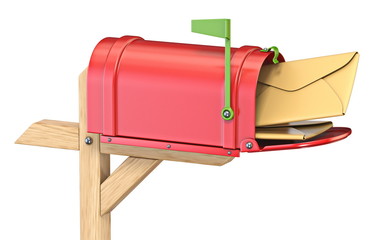 Mailbox with flag up full of mails 3D