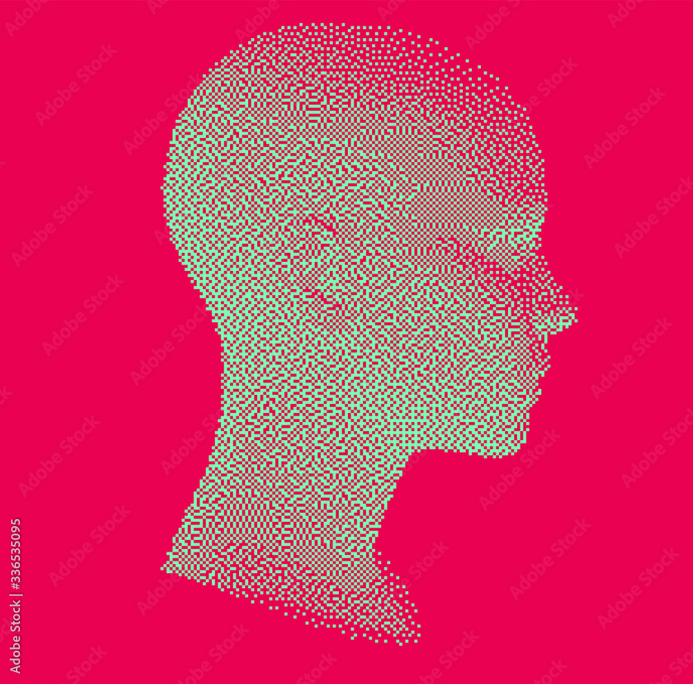 Aufkleber wireframe of human head made of pixels and particles. concept for artificial intelligence.