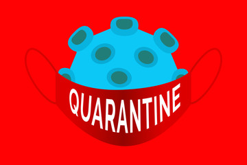 Coronavirus quarantin. Coronavirus cell with facial mask. Prevent the spread of the pathogen. Do not expose others to risk of infection. Stop coronavirus concept