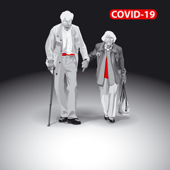 Elderly at risk. Coronavirus COVID-19. Key visuals of pandemic 2019-nCoV. A couple of the seniors