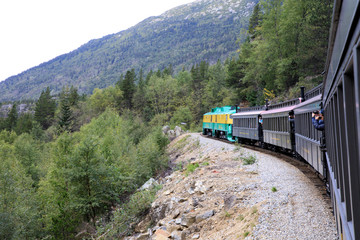 Obraz premium Skagway, Alaska / USA - August 10, 2019: White pass train, Skagway, Alaska, USA