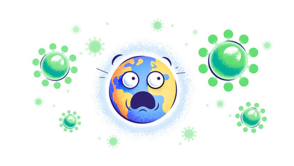 Global coronavirus crisis. Covid-19 pandemic and quarantine. The Earth attacked by 2019-ncov virus. Modern vector textured illustration.