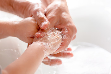 Washing hands rubbing with soap for corona virus prevention