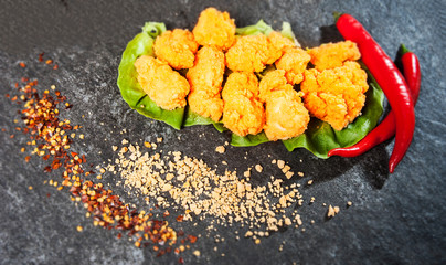 Chicken bites in breadcrumb