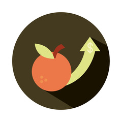 orange market product money up arrow, rising food prices, block style icon