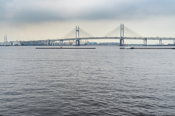 View of Yokohama Bay Bridge, one of the most popular sights of Yokohama, Japan