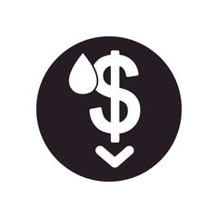 oil crash concept, money symbol and drop icon, silhouette style