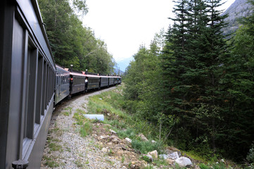 Skagway, Alaska / USA - August 10, 2019: White pass train, Skagway, Alaska, USA