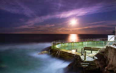 Full moon over the swimming pool , Bronte Beach Australia