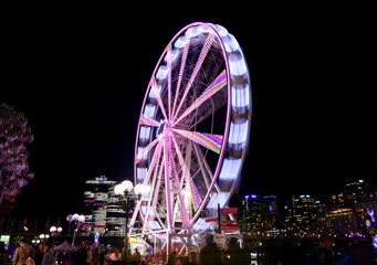 Long exposure photo of a Ferris wheel at night, Sydney Harbour, Australia