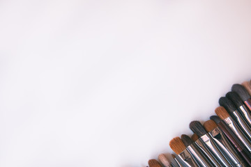 Makeup brushes set on white background
