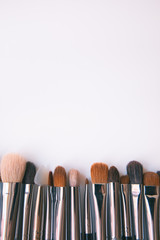 Makeup brushes set on white background