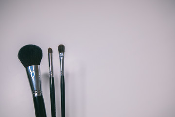 Makeup brushes set on white background