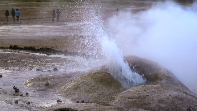 Gurgling geyser cone at El Tatio, the third-largest geothermal field in the world, located in the Atacama desert in northern Chile near the border with Bolivia.