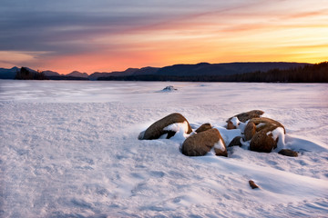 sunrise in the winter on Sacandaga lake - 336544899