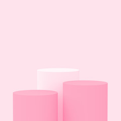 3d white pink rose cylinder podium minimal studio background. Abstract 3d pastel color geometric shape object illustration render. Display for cosmetic perfume fashion product.