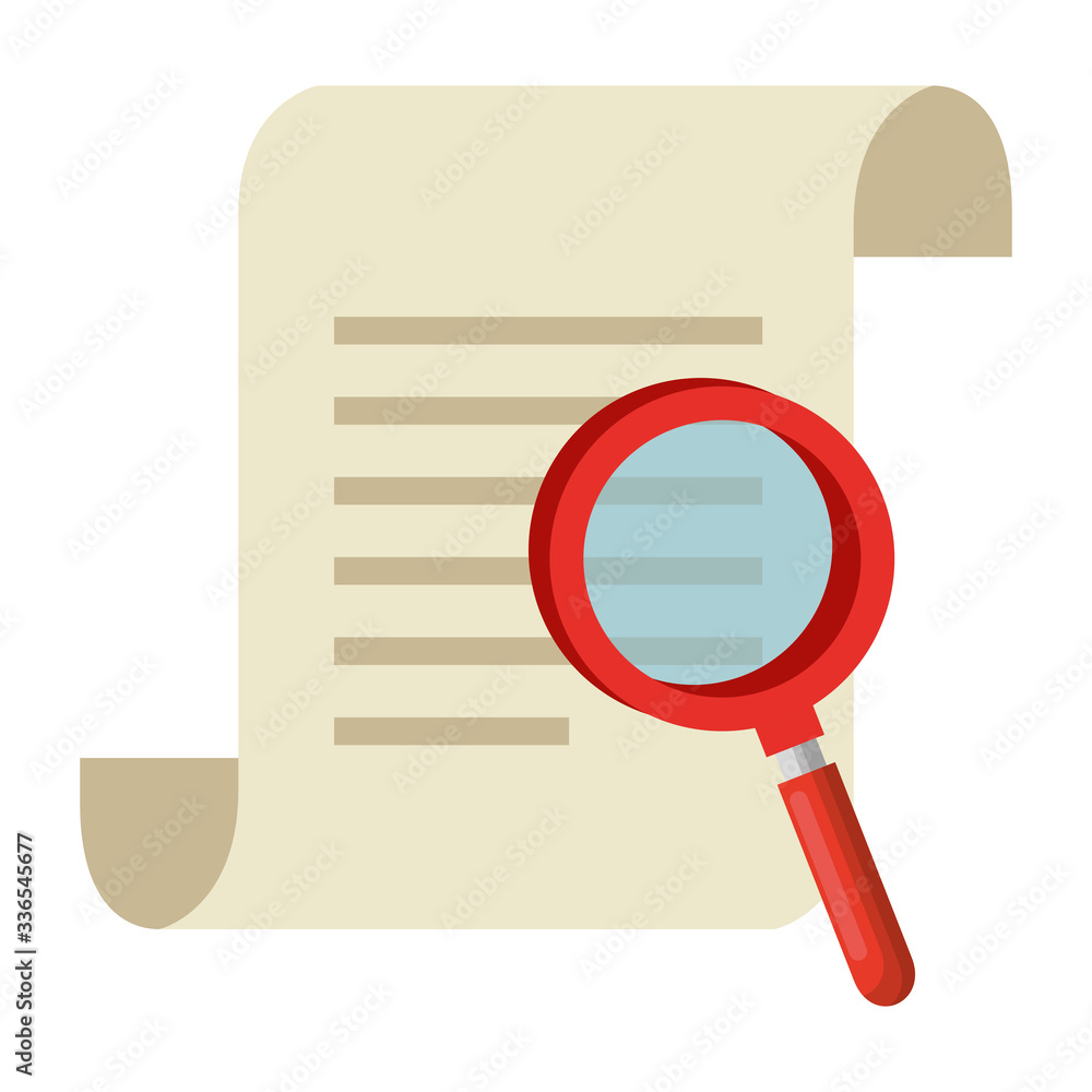 Poster document and lupe design, data archive storage organize business office and information theme vector