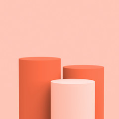 3d orange white cylinder podium minimal studio background. Abstract 3d geometric shape object illustration render. Display for cosmetic perfume fashion product.