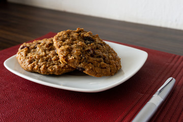 Delicious fresh oatmeal with raisins cookies 