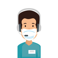 man agent call center with face mask vector illustration design
