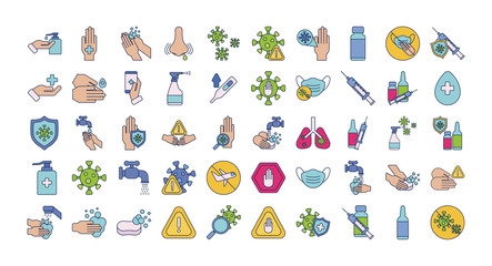 set of icons vaccination medical immunization, line and fill style icon
