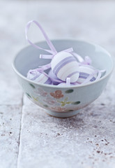 Easter Decoration. Bright stone background. Close up.