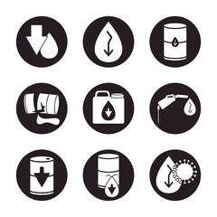 drops and oil crash icon set, silhouette style