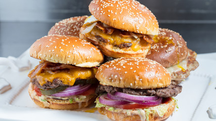Mound of custom burgers