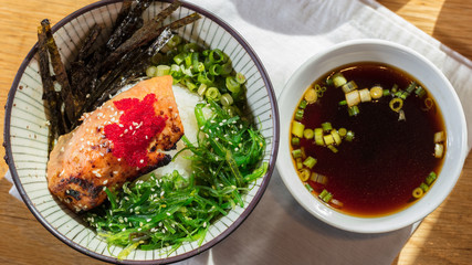Healthy Miso Salmon and Rice Bowl