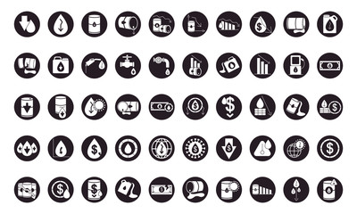 icon set of oil crash concept, silhouette style