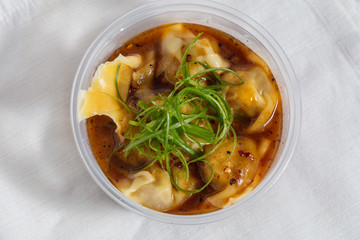Healthy spicy wonton soup