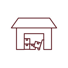 warehouse with boxes icon, line style