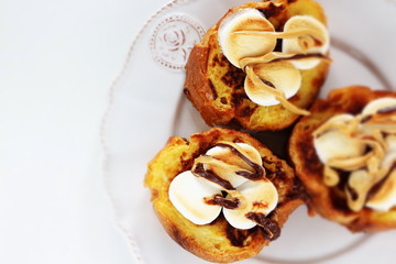 Marshmallow French toast with chocolate and peanut butter