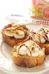 Marshmallow French toast with chocolate and peanut butter