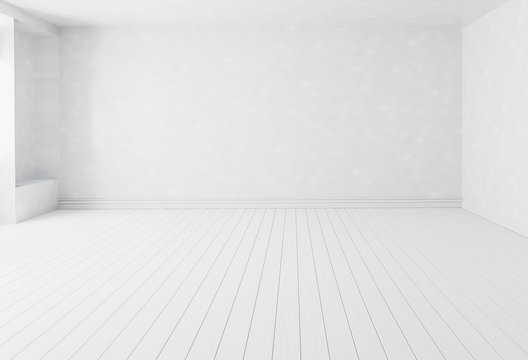 Blank white interior room background ,empty white walls corner and white wood floor contemporary for copy space display product of present content advertising banner product design ,3D illustration