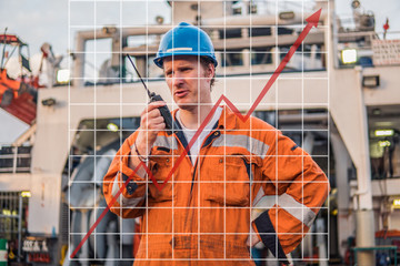 Concept of growth up in marine industry with rising graphics. Head of AB able seamen - Bosun on...