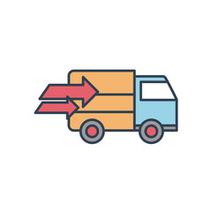 fast delivery concept, cargo truck with arrows icon, line and fill style