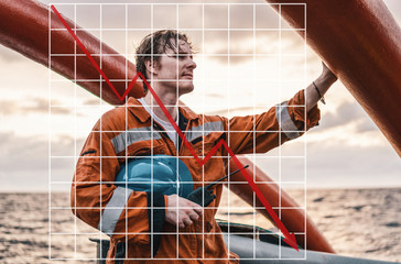 Concept of falling market in marine industry with downward graphics. Marine Deck Officer or Chief...