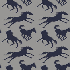 dark blue silhouettes of sports horses  isolated on a colored background, pattern for decoration, Equestrian sports