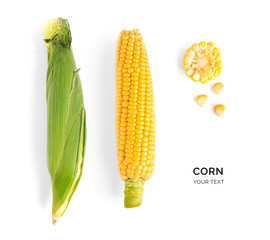Creative layout made of corn. Flat lay. Food concept.