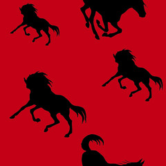 black silhouettes of sports horses  isolated on a colored background, pattern for decoration, Equestrian sports
