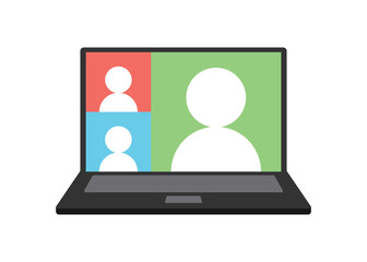 Video conference meeting in computer screen. Remote work. Group video call vector illustration icon.