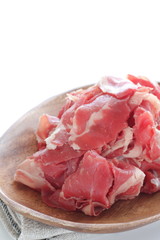 Raw sliced beef for food ingredient on white background