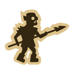 Vector drawing of a medieval fantasy orc with a spear. Can represent a role-playing game, a Middle Ages adventure, a quest, warfare, fantasy books and tales, mythology, a creature, etc.