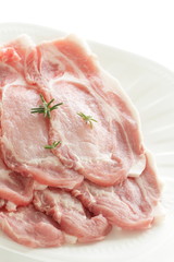 Freshness sliced pork and rosemary herbal for cooking ingredient