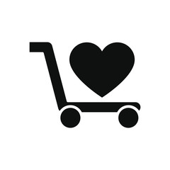 charity and donation concept, shopping cart with heart icon, silhouette style