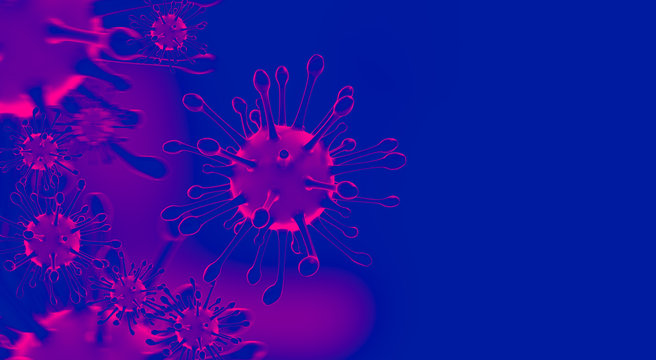 Image of Flu COVID-19 virus cell under the microscope on the blood.Coronavirus Covid-19 outbreak influenza background.Pandemic medical health risk concept with disease cell as a 3D render.illustration