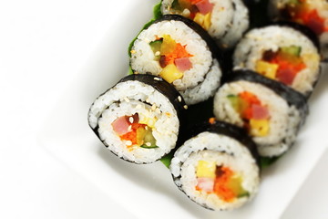 Korean food, ham and vegetable rice roll